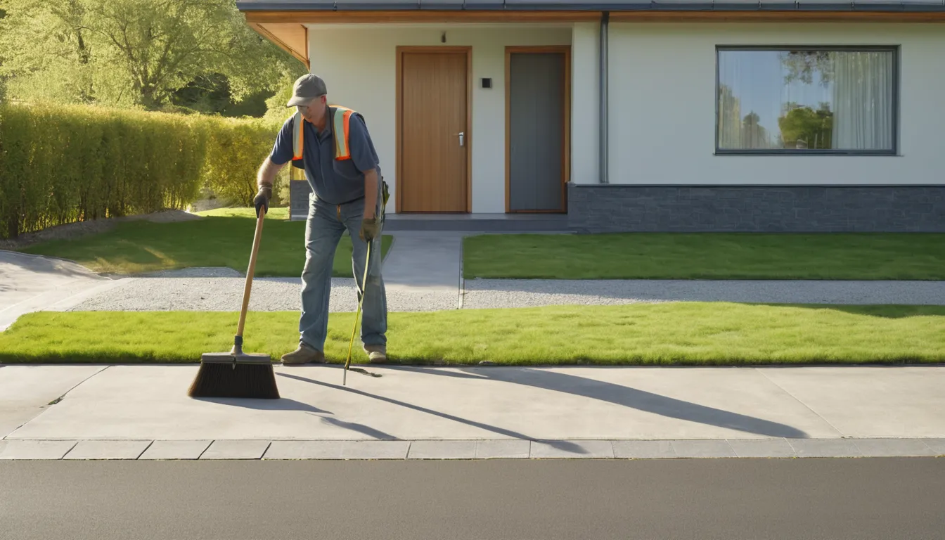 A freshly poured gray concrete driveway leading to a frame house in the Painesville area