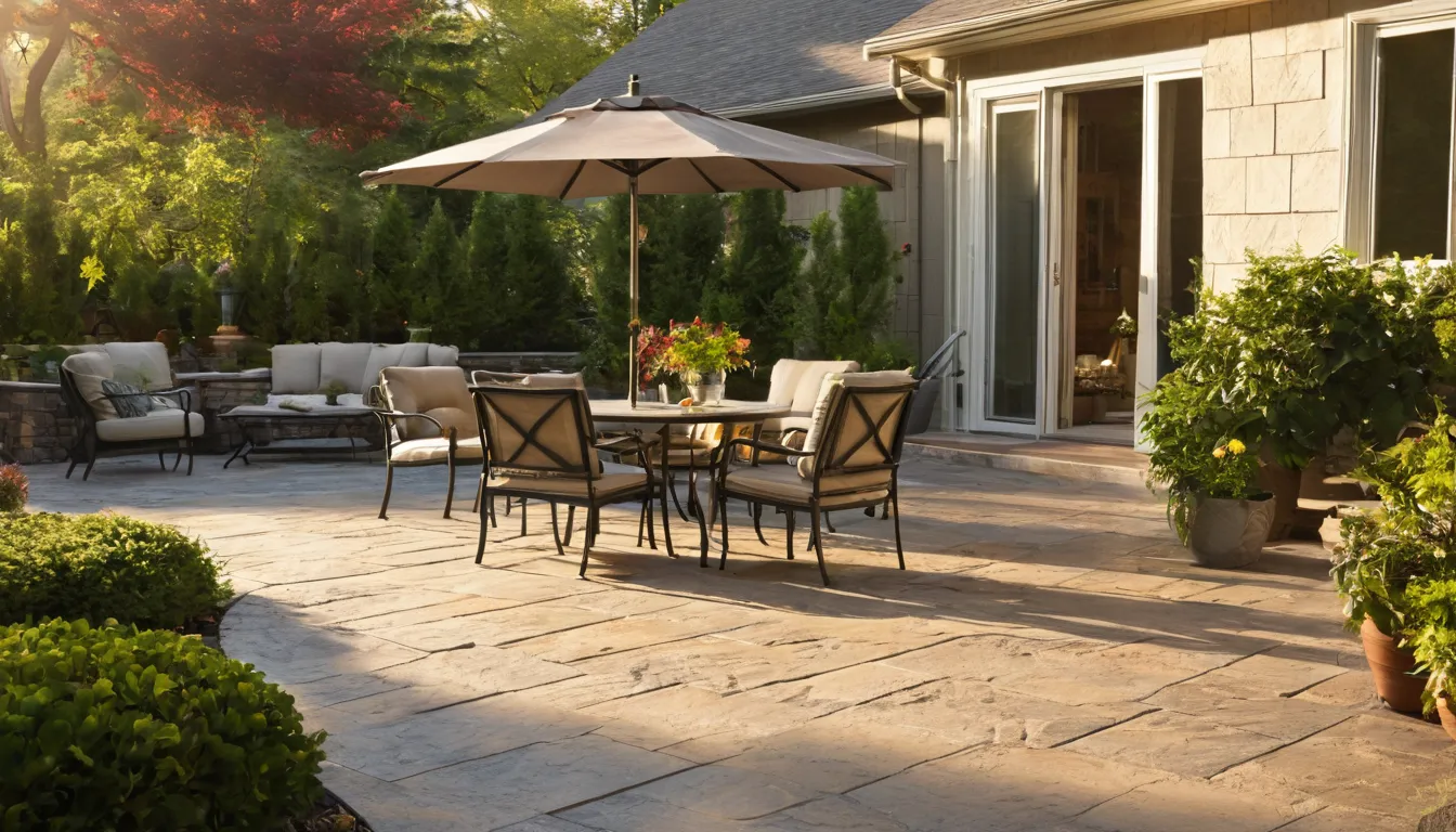 A stamped concrete patio behind a home in the Painesville area